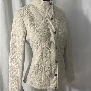 Merona Women's Beige Quilted  Jacket Size M zipper and snap closure